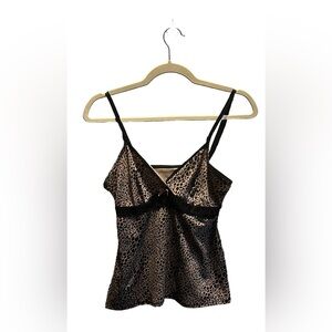 Women’s Leopard Satin Chemise Camisole - Black/Bronze